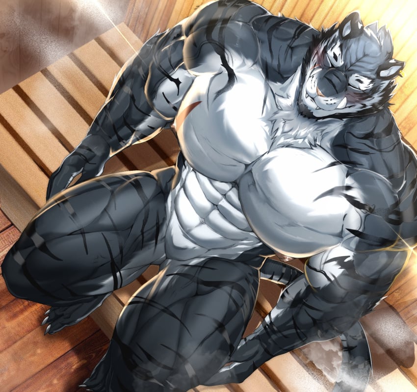 abs anthro biceps bodybuilder furry furry_only gay magangz male male_focus male_only muscle muscles muscular muscular_arms muscular_ass muscular_back muscular_legs muscular_male muscular_thighs nipples pecs sauna steam_room tiger veins veiny_penis