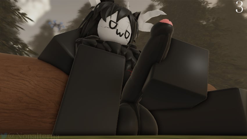 1boy 3d alchef big_balls big_penis black_fur erect_penis erection foreskin forest forest_background furry homo_animalis horns male male_only morning_wood neck_tuft nonalterna roblox robloxian scars self_upload solo solo_male tagme uncut wolf_ears