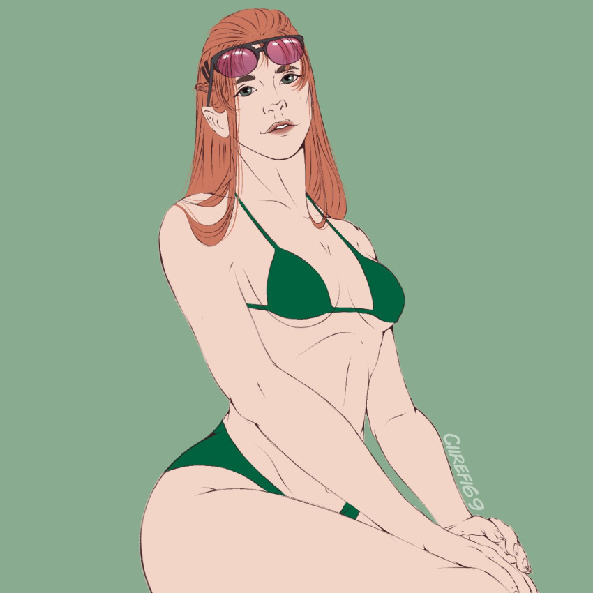 ciiref desconjuração female female glasses green_eyes highres looking_at_viewer naked nude ordem_paranormal red_hair samantha_hale sitting smile smiling tagme underwear