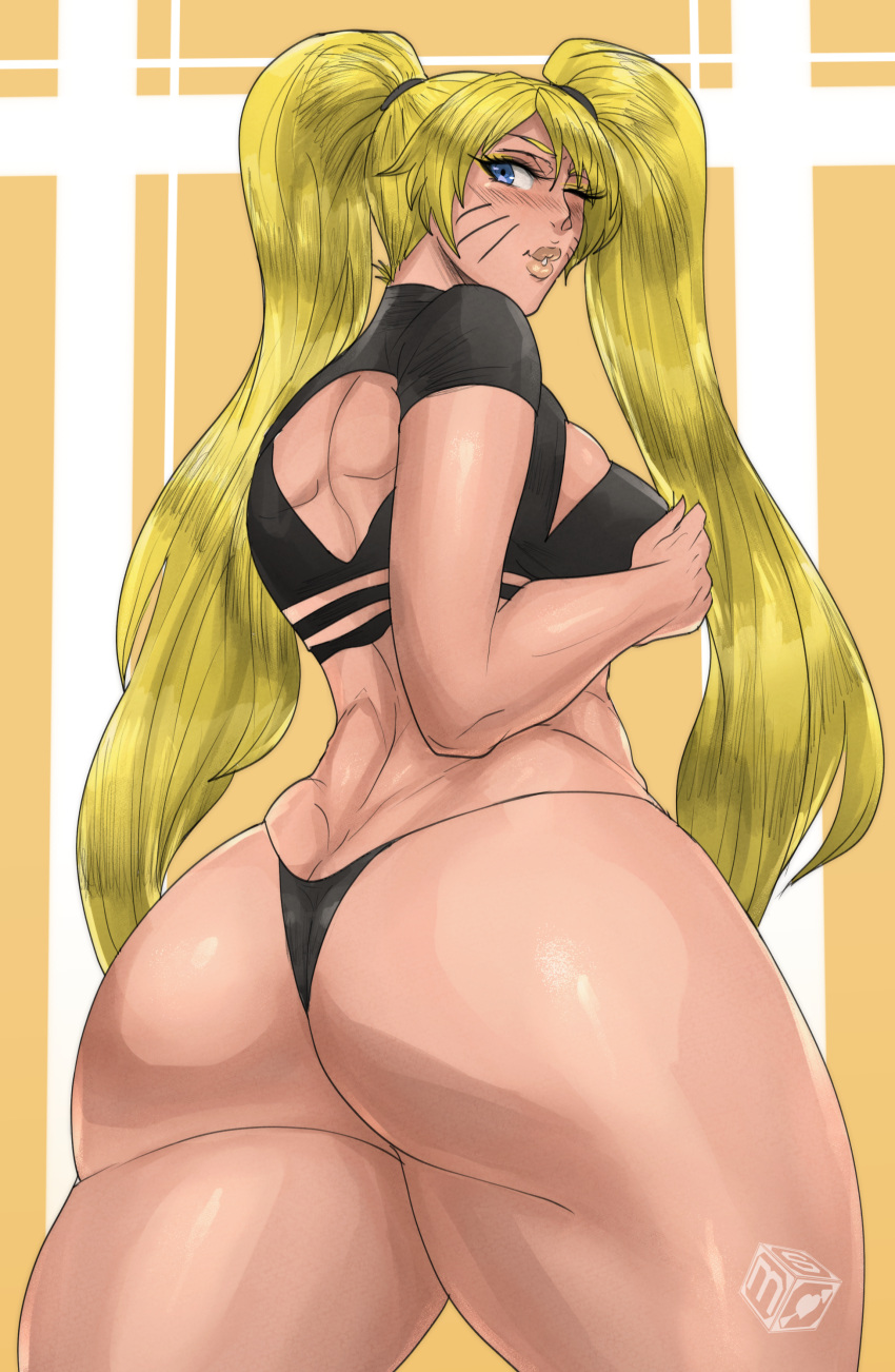 1girls abs ass ass_cleavage ass_focus back_muscles big_breasts black_panties black_thong blonde_hair blue_eyes blush breasts bubble_ass bubble_butt butt_crack clothed clothing crop_top curvaceous curvy curvy_figure dat_ass female female_focus female_only g-string gender_transformation genderswap_(mtf) highres hourglass_figure large_breasts light-skinned_female light_skin long_hair looking_at_viewer looking_back muscles muscular muscular_female naruko naruto naruto_(classic) naruto_(series) naruto_shippuden one_eye_closed pale-skinned_female pale_skin panties partially_clothed pinup pose posing puckered_lips revealing_clothes rule_63 sekushimagik sexy_no_jutsu shounen_jump solo solo_female solo_focus standing thick_thighs thighs thong tied_hair twintails underwear uzumaki_naruto very_long_hair voluptuous whisker_markings wide_hips wink winking_at_viewer yellow_hair