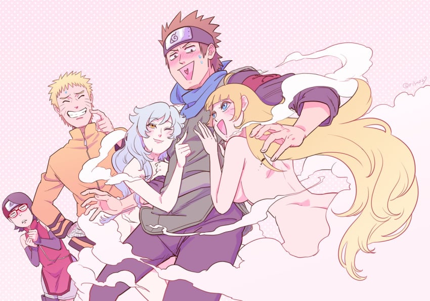 2boys 3girls blonde_hair blue_hair boruko boruto:_naruto_next_generations brown_hair clothed_male_nude_female disgusted embarrassed facial_mark father_and_son forehead_protector gender_transformation genderswap genderswap_(mtf) glasses long_hair mitsuki_(naruto) multiple_boys multiple_girls naruto naruto_(series) purple_hair red-framed_eyewear risuo rule_63 sarada_uchiha sarutobi_konohamaru seducing sexy_no_jutsu short_hair teacher_and_student uzumaki_boruto uzumaki_naruto whisker_markings