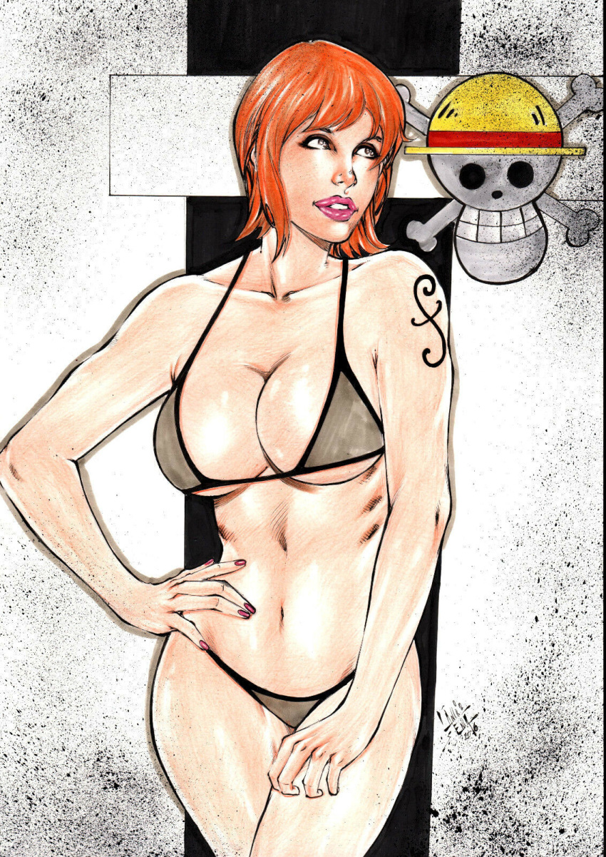 big_boobs bikini ed_benes_studio female female_only fit_female lanio_sena nami one_piece orange_hair seductive_look seductive_smile straw_hat_pirates voluptuous