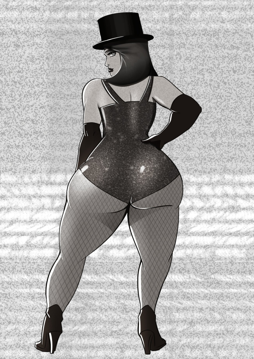 1girls ass_focus black_and_white bunnysuit female female_only fishnets greyscale hand_on_hip head_turned large_ass magician magician_hat marvel marvel_cinematic_universe marvel_comics monochrome pantyhose pose posing scarlet_witch showing_ass showing_off solo thick_ass thick_thighs tight_clothing vante_light wanda_maximoff wandavision wide_hips