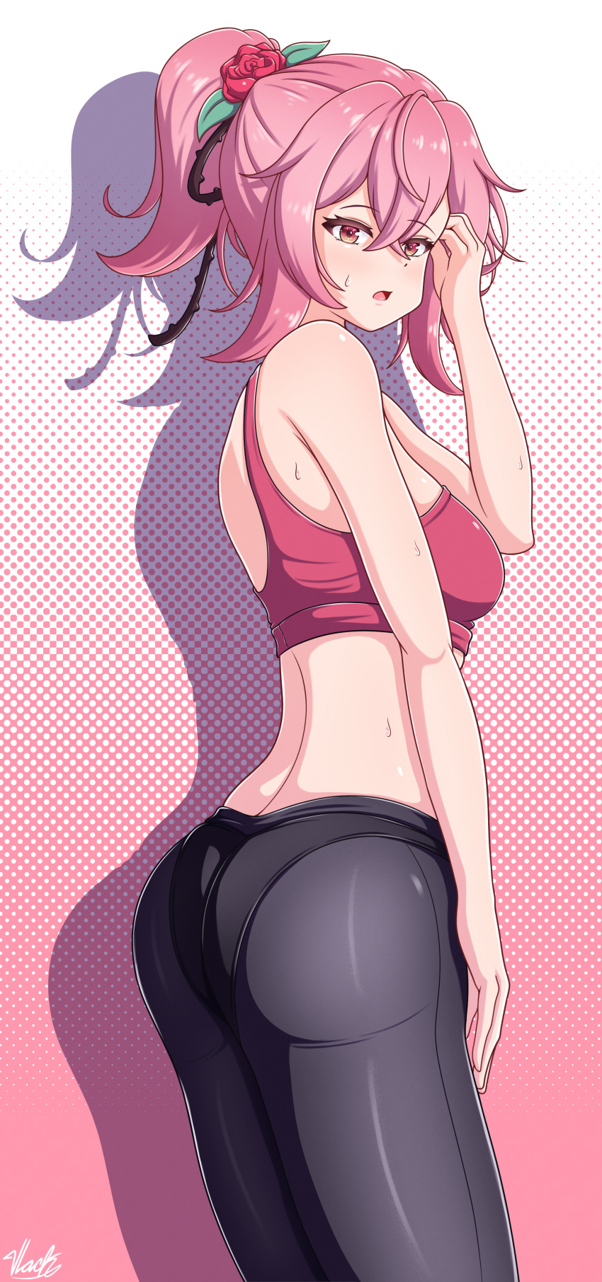 1girls big_ass big_breasts brown_eyes female female_only gym_clothes light-skinned_female looking_at_viewer nijisanji nijisanji_en pink_hair rosemi_lovelock sideboob solo solo_female sweat sweatdrop sweating virtual_youtuber vlack workout_clothes