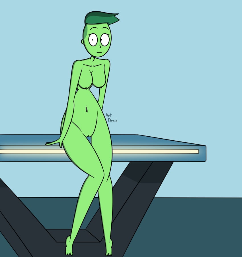 2022 absurd_res alien artdroid breasts collarbone d'vana_tendi female female_only front_view green_hair green_skin humanoid navel nipples nude on_table orion_(species) sitting solo star_trek star_trek_lower_decks undercut vulva