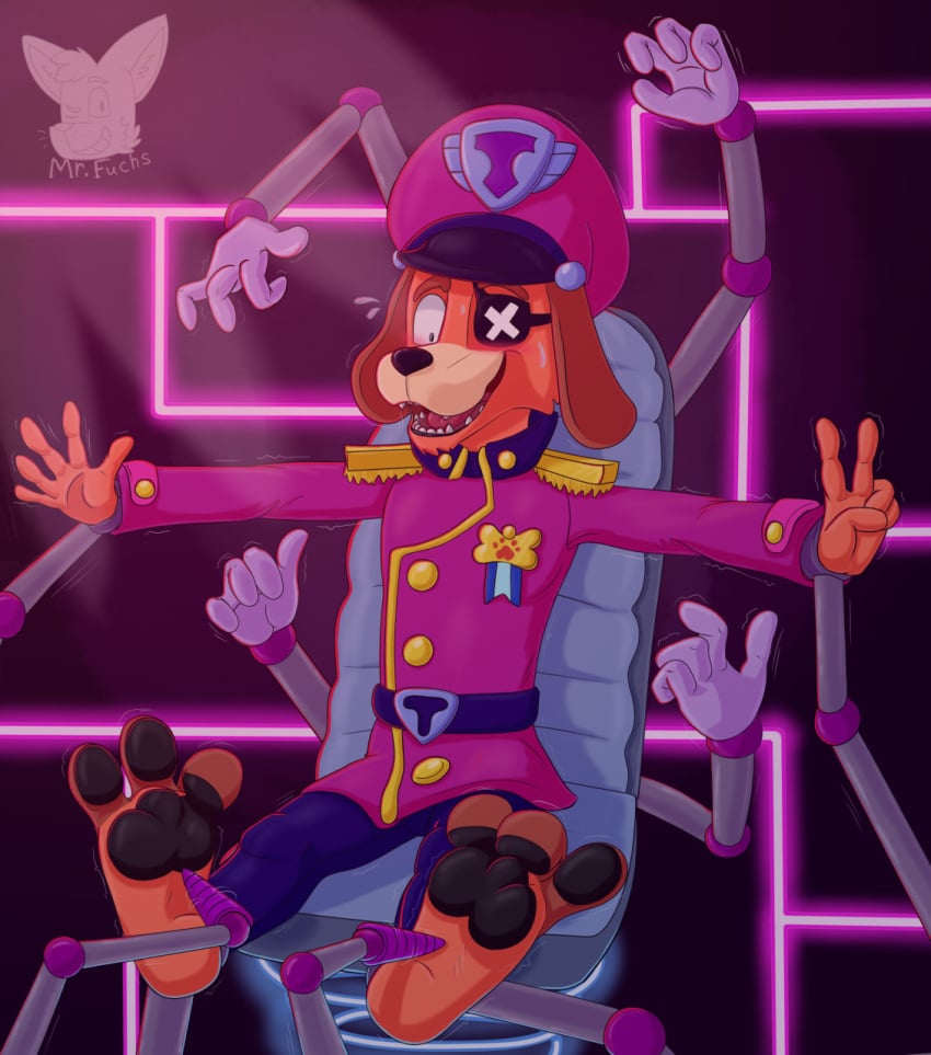 anthro brawl_stars canid canine colonel_ruffs feet foot_fetish furry laughing misterfuchs robotic_arm tagme tickle_torture tickling