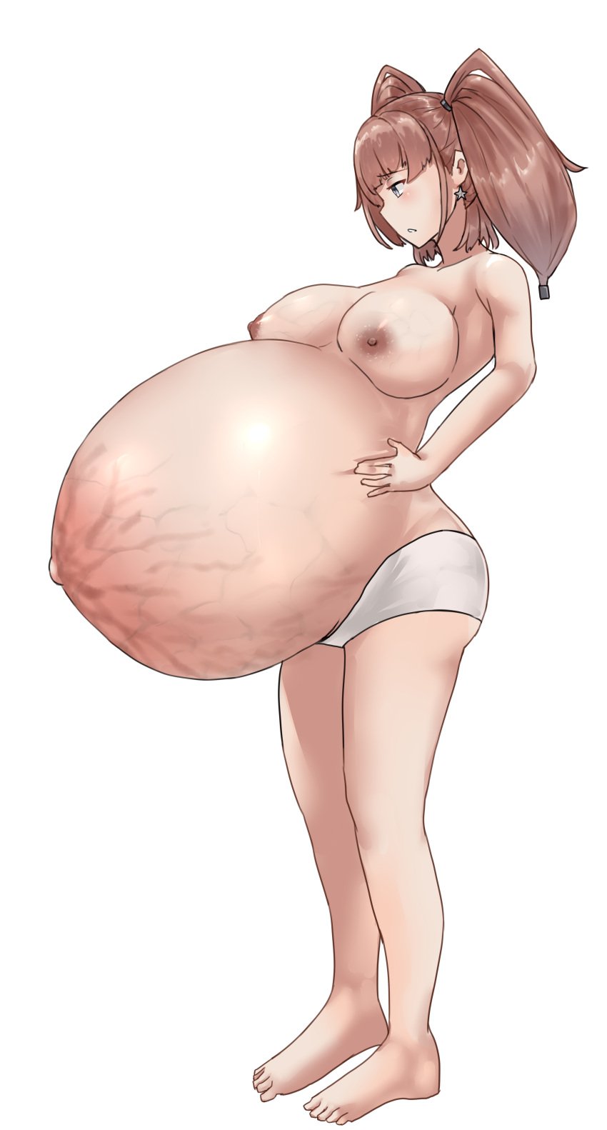 areolae atlanta_(kantai_collection) female garylin kantai_collection large_breasts pregnant pregnant_with_multiples ready_to_pop septuple_pregnancy skinny solo stretch_marks swollen_breasts topless torpedo_belly veiny_belly veiny_breasts