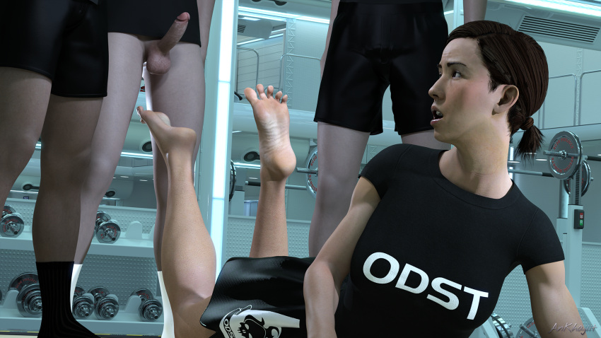 343_industries ankhajiit arched_soles ass ass_focus barefoot clothed daz3d daz_studio exposed_feet feet feet_focus feet_up female female_soldier fetish gangbang gym gym_clothes gym_shirt gym_shorts gym_uniform halo halo_(game) halo_(series) halo_5 large_female long_toes military odst sarah_palmer sarah_palmer_(halo) size_difference socks_removed soles spartan_(halo) spartan_iv_(halo) splayed_toes spread_toes the_pose toes toes_spread wrinkled_feet