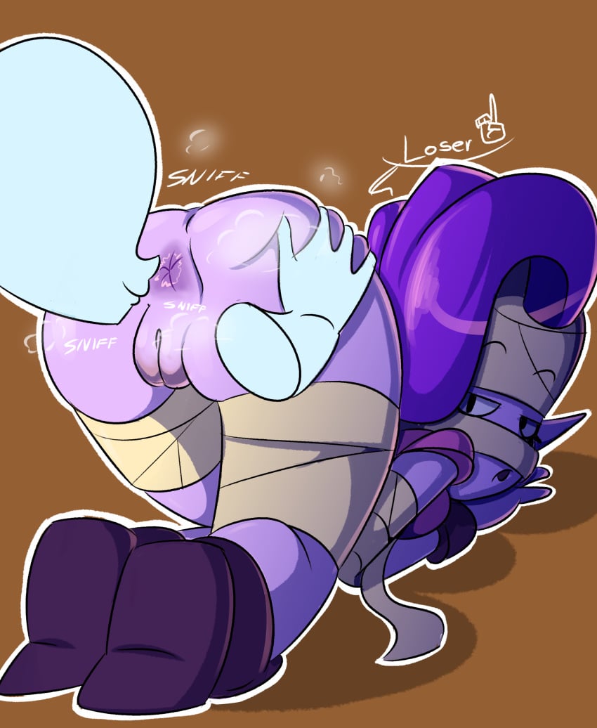 ass ass_focus ass_grab asshole brawl_stars emz_(brawl_stars) female papersketch sniff sniffing sniffing_anus sniffing_ass zombie zombie_girl
