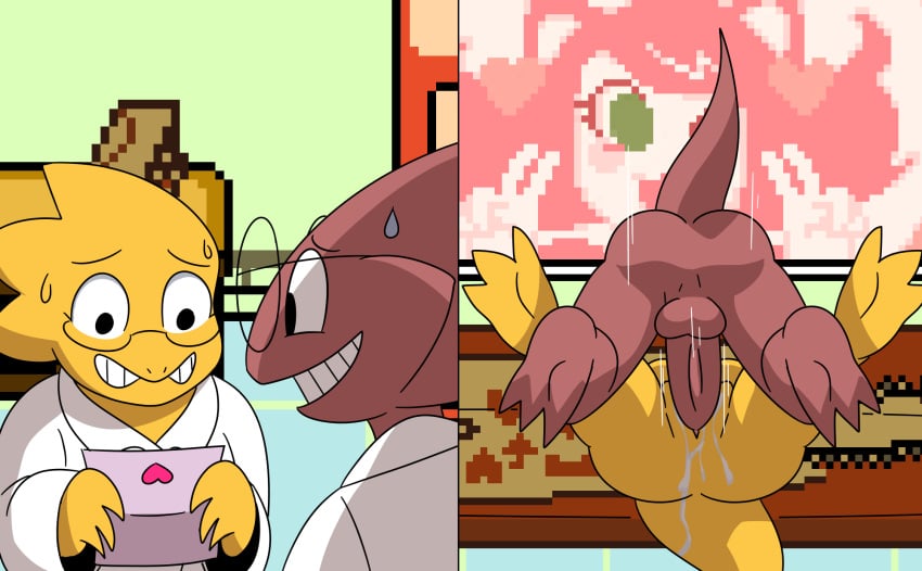 1boy 1girls 2koma alphys anthro anthro_only anthro_penetrated balls camper34 commission commission_art confession cum female female_penetrated glasses instant_loss instant_loss_2koma labcoat lizard lizard_boy lizard_girl lizard_humanoid love_letter male male/female male_penetrating male_penetrating_female mating_press oc_x_canon original_character penis penis_in_pussy pixel_background reading_letter red_scales scalie scalie_female scalie_humanoid scalie_male scalie_only sex stant sweat sweatdrop table_sex tagme undertale undertale_(series) yellow_scales