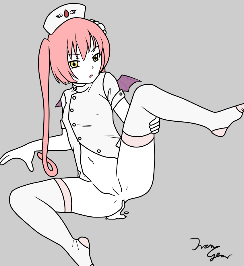 artist_request demon_wings ebola-chan female long_hair nurse nurse_cap pale_skin personification pink_hair