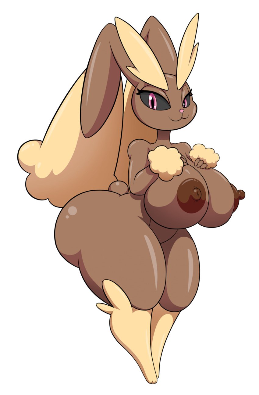 anthro areola ass big_breasts big_butt black_pupils black_sclera breasts brown_areola brown_body brown_nipples female generation_4_pokemon hi_res huge_breasts huge_butt huge_thighs long_ears lopunny nintendo nipples nude pink_eyes pokémon_(species) pokemon pokemon_(species) pupils smile solo thegeckoninja thick_thighs