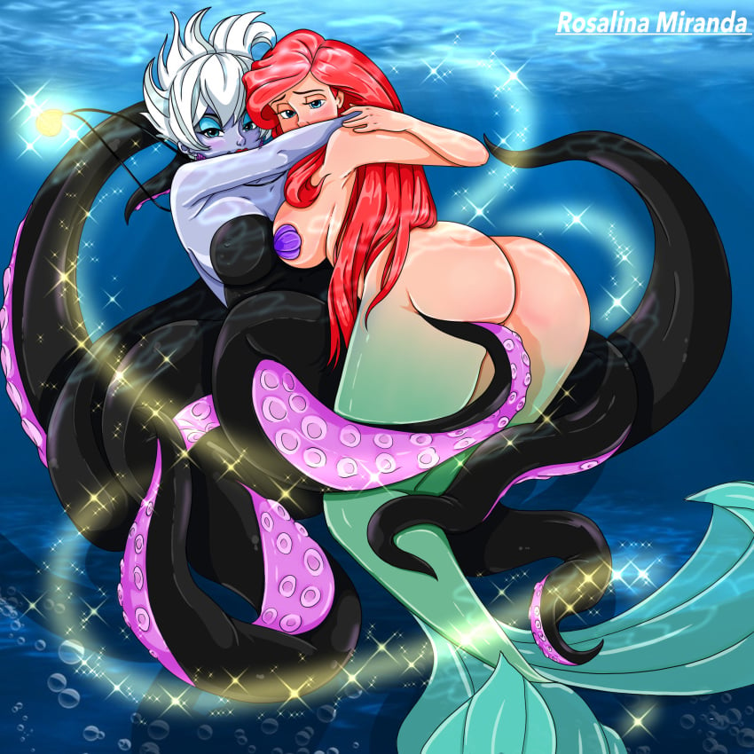 2girls ariel ariel_(the_little_mermaid) ass blue_eyes blush bubble_butt disney disney_princess disney_villains female female_only large_breasts mermaid mermaid_ass monster_girl mshowllet multiple_girls octopus_girl princess red_hair royalty seashell_pasties tentacle the_little_mermaid the_little_mermaid_(1989_film) underwater ursula_(the_little_mermaid) white_hair yuri