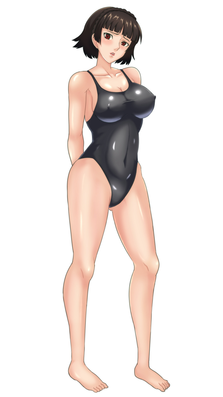alternate_costume atlus breasts female female_only looking_at_viewer makoto_niijima nipples_visible_through_clothing persona persona_5 sinabi solo swimsuit tagme