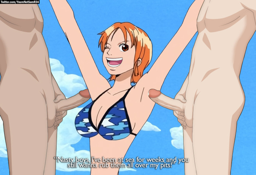 1girls 2boys armpit_sex armpits bikini bikini_top female female_focus male nami one_piece pre-timeskip skypiea yourenotsamr34