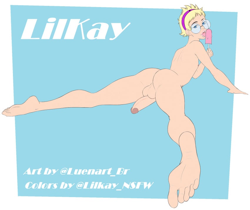 circumcised color_edit exposed_ass feet femboy glasses hairband laying_on_ground licking lilkay luenartt male male_only popsicle solo spread_legs