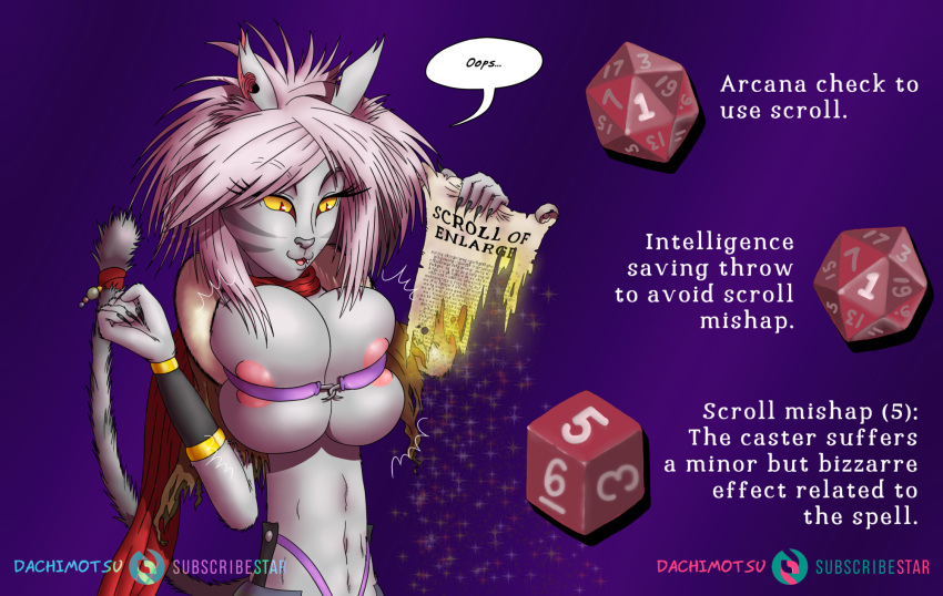 anthro areola_slip areolae breast_expansion cam'wethrin catfolk catgirl dachimotsu dungeons_and_dragons magic pathfinder pink_hair skindentation tabaxi