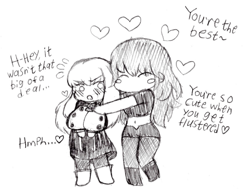 1futa 1girls bangs blush blush_stickers breasts byleth_(fire_emblem) byleth_(fire_emblem)_(female) chibi closed_eyes clothed clothing dialogue duo embarrassed english_text female fire_emblem fire_emblem:_three_houses frametrap fully_clothed futanari garreg_mach_monastery_uniform greyscale hug human large_breasts leggings long_hair lysithea_von_ordelia monochrome nintendo pantyhose sketch teacher_and_student text thankful tsundere wholesome