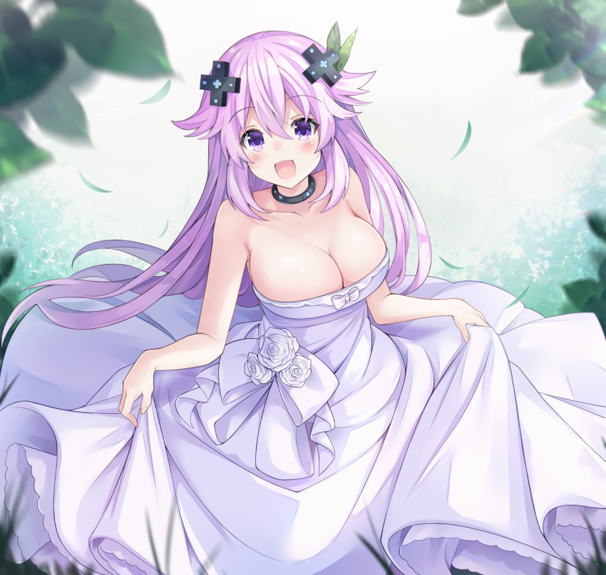 1girls adult_neptune alternate_breast_size artist_request big_breasts blush breasts bursting_breasts busty cleavage dress female female_only large_breasts long_hair looking_at_viewer neptunia_(series) open_mouth purple_eyes purple_hair smile solo voluptuous wedding_dress