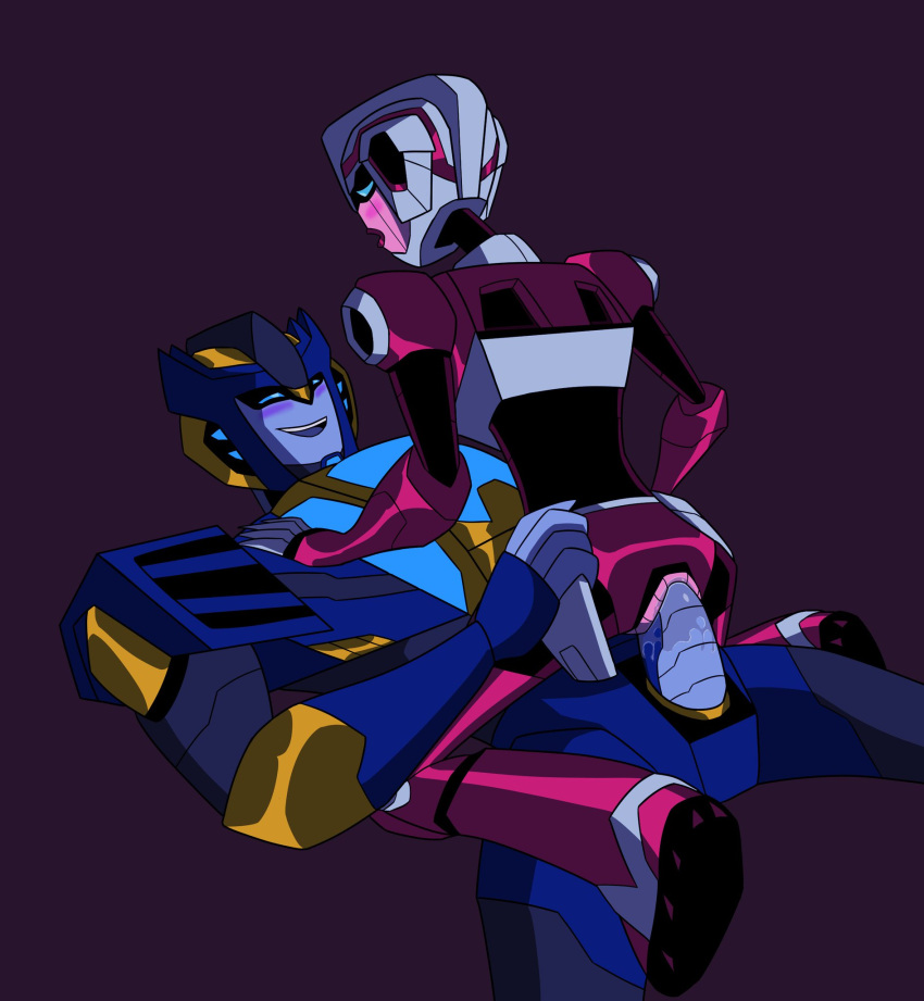 1boy 1girls alternate_version_available arcee arcee_(tfa) autobot blue_eyes blush cowgirl_position cybertronian female kingshamming male oc original_character robot robot_boy robot_girl sex sinigknighted sol_(transformers) straight transformers transformers_animated vaginal_penetration