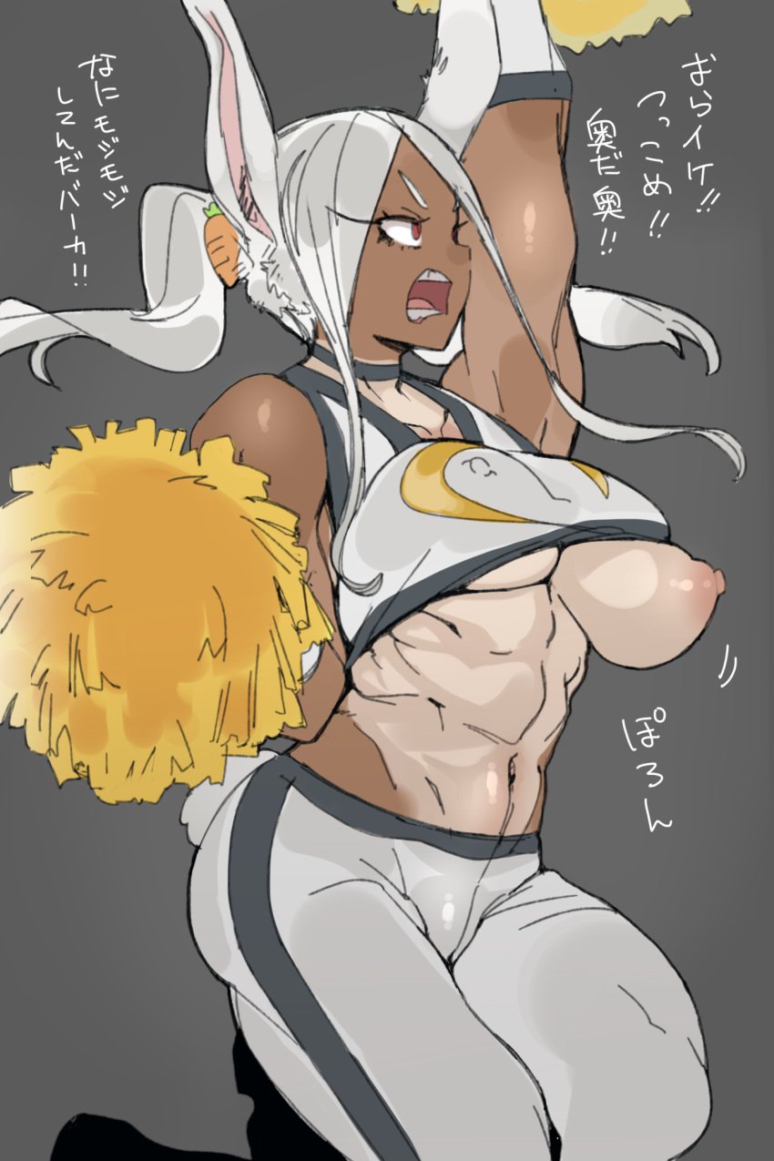 bunny_ears bunny_girl dark-skinned_female dark_skin ettone large_breasts miruko muscular my_hero_academia rumi_usagiyama tanned tanned_skin wardrobe_malfunction white_hair