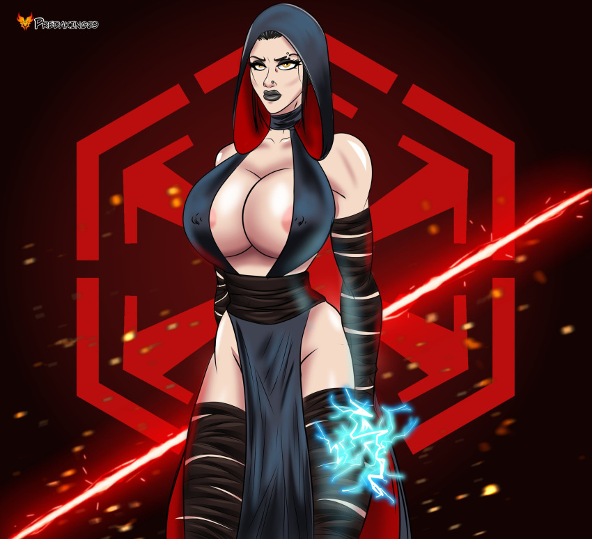 1girls 2d areola_slip areolae big_breasts black_hair breasts busty edit electricity electronics female female_focus female_only force_lightning front_view goth holding_object holding_sword holding_weapon hourglass_figure laser light-skinned_female lightsaber magic magic_user makeup melee_weapon nexjade nipple_piercing nipples pale-skinned_female pale_skin piercing pinup pinup_pose predaking29 red_lightsaber rey science_fiction sith sith_lady sith_rey skimpy skimpy_clothes solo solo_female sparks standing star_wars sword tagme the_force wardrobe_malfunction weapon wide_hips