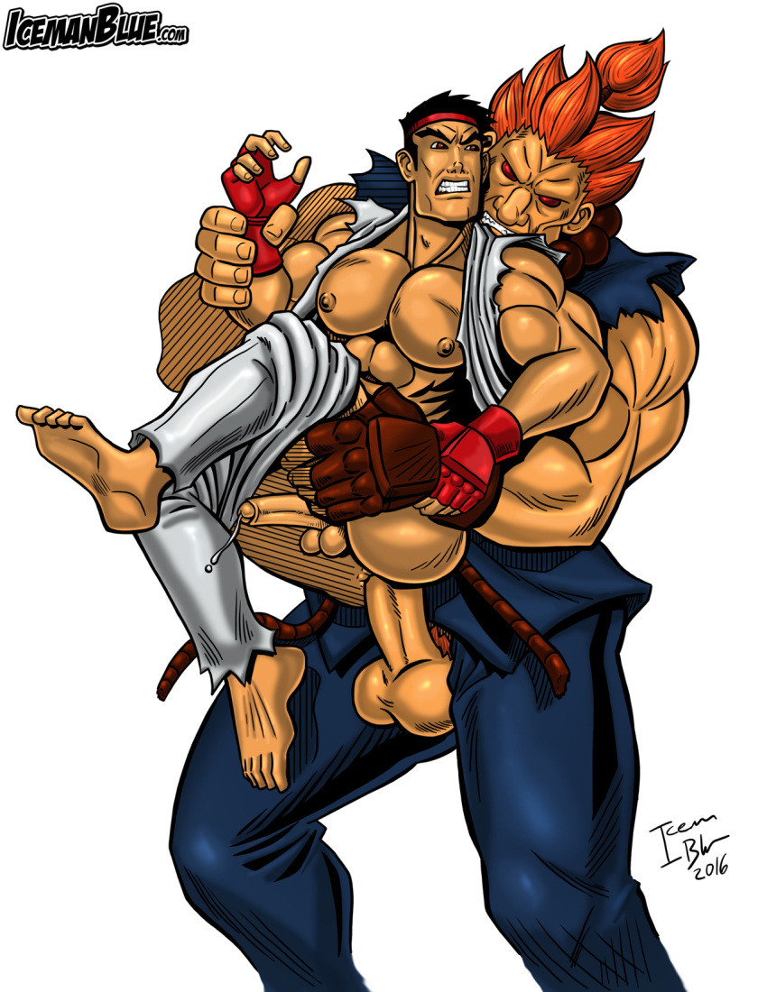 2boys akuma big_penis fight_boner gay headband icemanblue male male_focus male_only muscular muscular_male ryu_(street_fighter) size_difference street_fighter