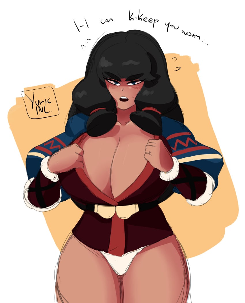 1girls black_hair blue_eyes blush country_inc_(yuric_inc) countryhumans countryhumans_girl large_breasts mongolia_(countryhumans) mongolia_(yuric_inc) mongolian_clothing oc panties solo_female tan_skin yuric_inc