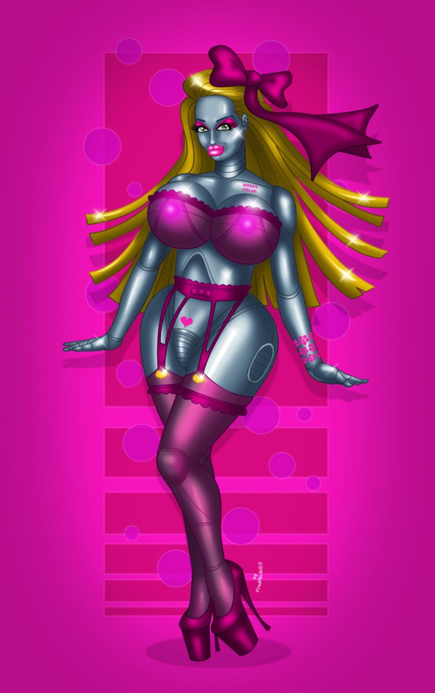 bimbo bimbo_robot_girl fredrichi69 high_heels huge_ass huge_breasts navel oc original original_character original_characters robot_girl thick_lips thick_thighs wide_hips