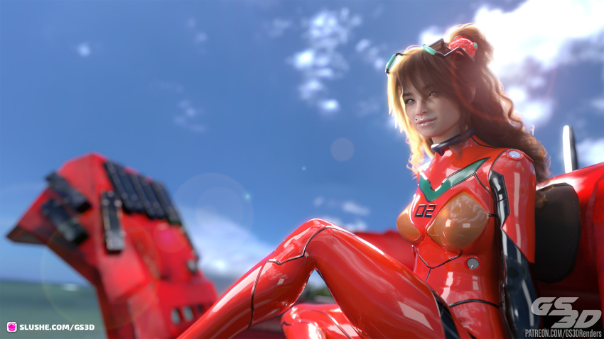 16:9 1girls 2021 3d asuka_langley_sohryu_(cosplay) bodysuit clothed clothing cosplay depth_of_field female female_only gainax gs3d long_hair looking_at_viewer medium_breasts neon_genesis_evangelion original original_character outdoor outdoors outside pinup png seated sitting slushe_(website) solo solo_female tv_tokyo wavy_hair