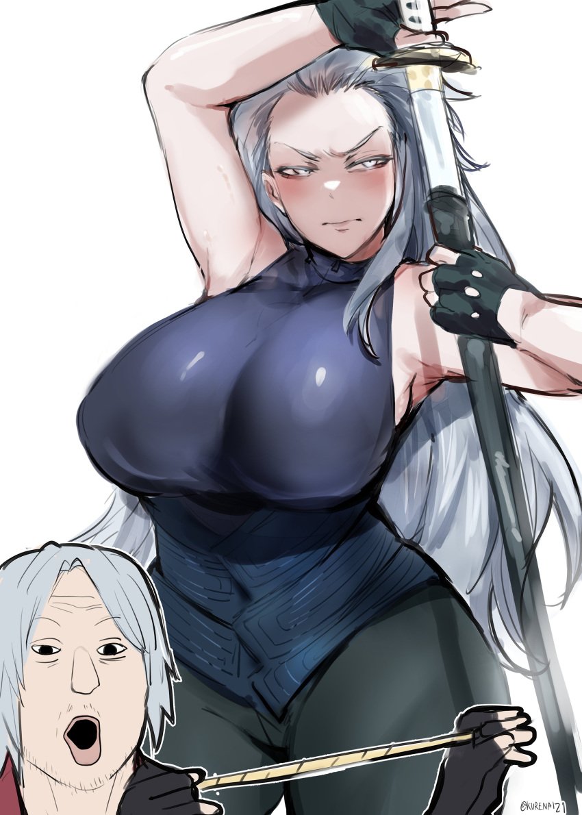 big_breasts big_sister breasts brother_and_sister dante devil_may_cry devil_may_cry_5 drifting_in_the_ocean_all_alone fem_vergil_(dmc) female i_am_the_storm_that_is_approaching implied_incest kurenaiz1 little_brother meme motivated older_sister pointing_soyjak rule_63 sword tagme vergil yamato_(sword) younger_brother