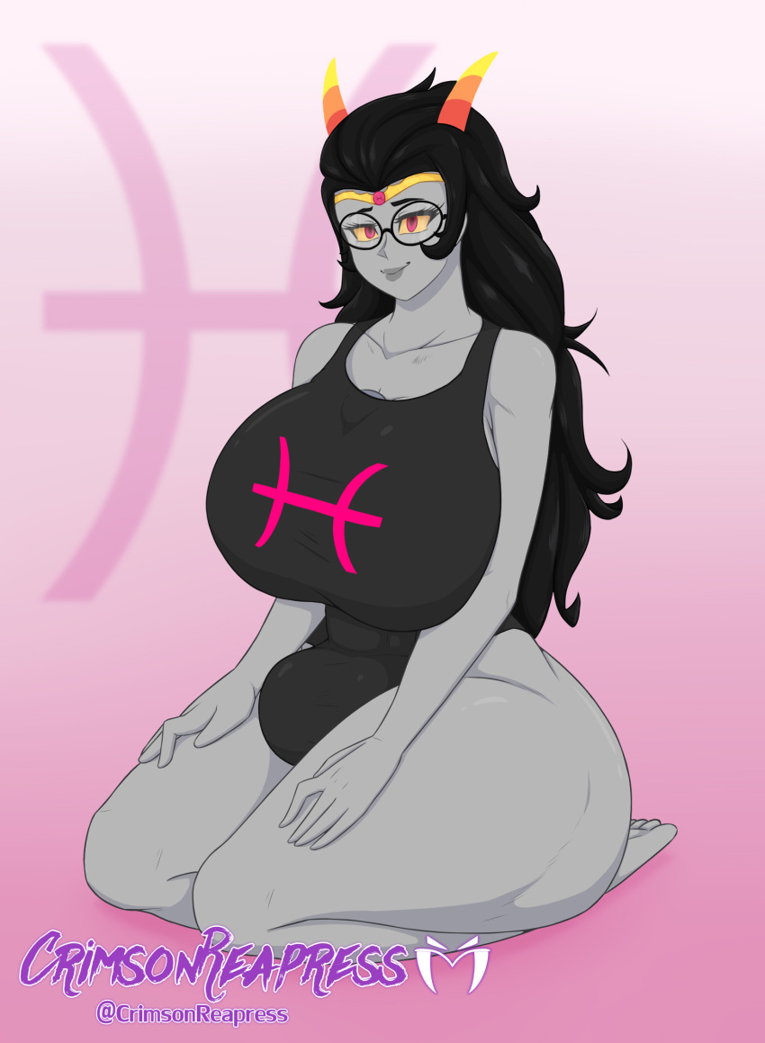 1futa 2021 2d alternate_version_at_source ass balls big_breasts black_hair breasts bulge bulge_through_clothing clothed_futanari clothing commission commissioner_upload crimsonreapress crown dickgirl feferi_peixes flaccid futa_only futanari glasses grey_skin hand_on_thigh hands_on_thighs homestuck horns huge_ass huge_balls huge_breasts huge_cock huge_thighs intersex kneeling large_ass large_balls large_breasts large_penis long_hair looking_at_viewer mostly_clothed ms_paint_adventures penis penis_between_breasts pink_background pink_eyes seiza smile solo solo_futa swimsuit swimwear thick_thighs troll wide_hips