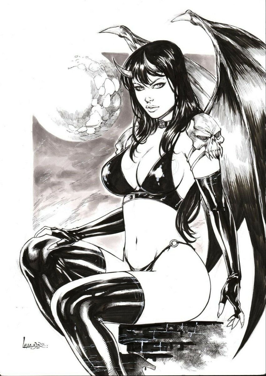 big_breasts black_hair demon_horns demon_wings dominant_female dynamite_comics ed_benes_studio latex_boots latex_bra latex_thighhighs latex_thong leandro_oliveira long_hair purgatori sakkara_(character) seductive_eyes seductive_look seductive_smile