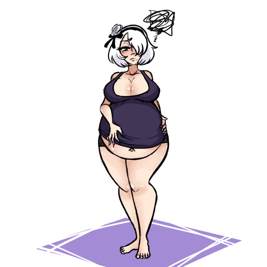 1girls bbw belly big_belly big_breasts breasts chubby clothing fat female female_only hairband huge_belly light-skinned_female light_skin nier nier:_automata short_hair slickpens solo solo_female standing white_hair yorha_2b