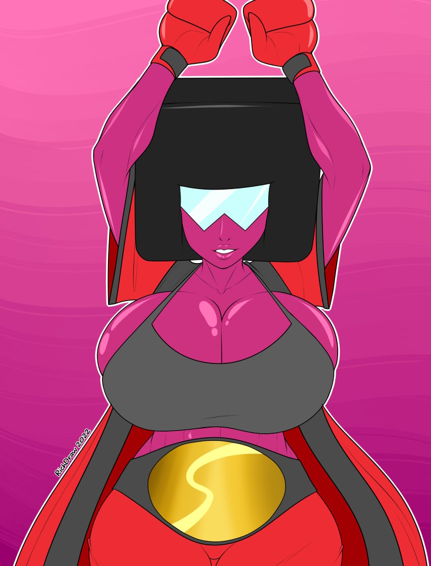 1girls arms_up belt big_ass big_breasts big_butt big_hips big_thighs black_hair boxing boxing_gloves breasts bursting_breasts busty championship_belt cleavage coat female female_focus female_only garnet_(steven_universe) gem_(species) gigantic_ass gigantic_breasts gigantic_butt gloves hourglass_figure huge_ass huge_breasts huge_butt huge_hips huge_thighs large_breasts looking_at_viewer red_boxing_gloves red_gloves red_skin richdraw shorts smile solo sports_bra steven_universe thick_thighs visor wide_hips