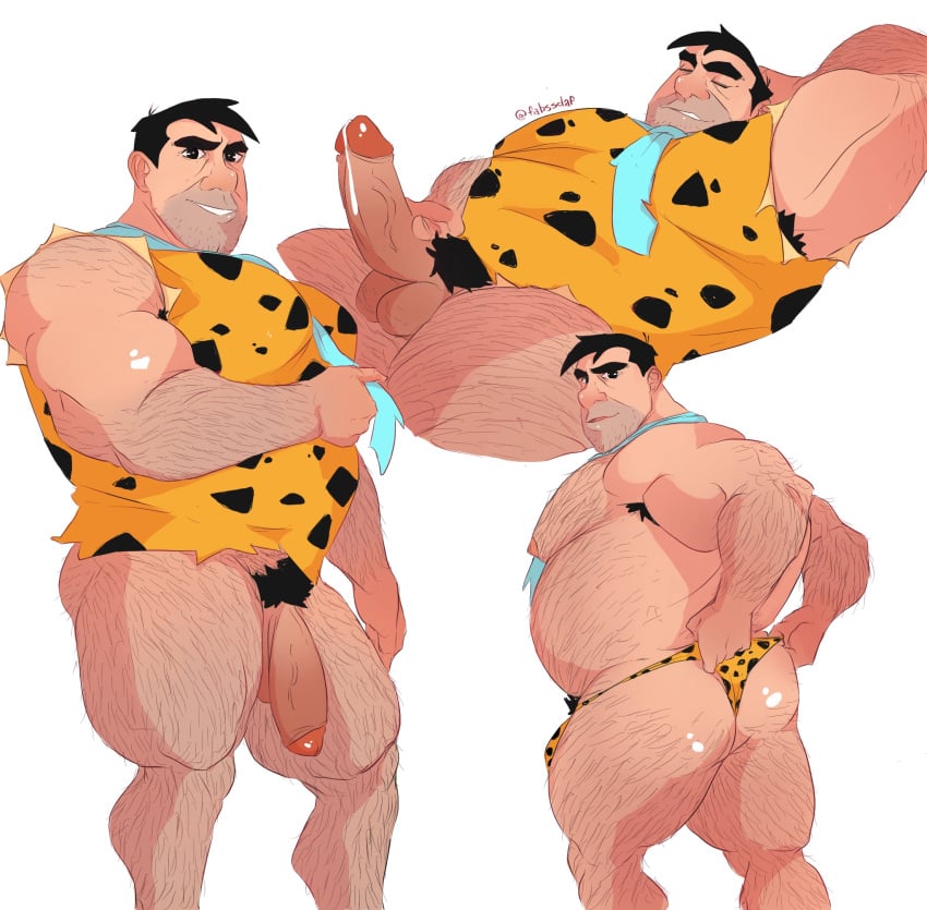 chubby fabssdaf fred_flintstone hairy male male_focus male_only the_flintstones thong