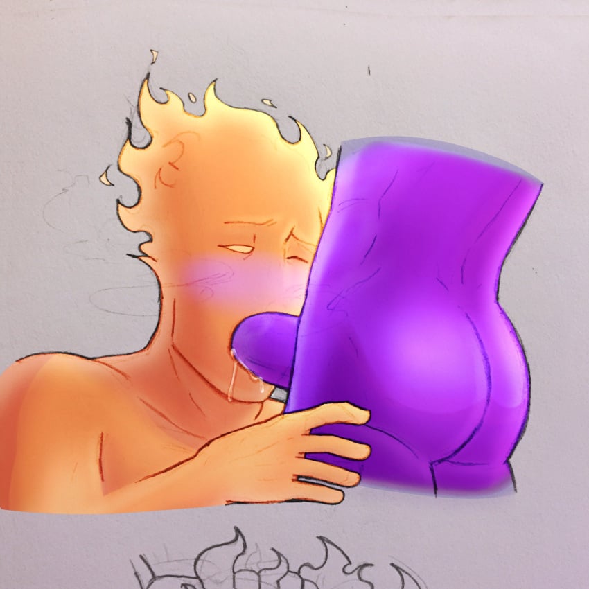 2boys 2d alternate_universe ass blowjob blush blushing bodily_fluids color dick erection fell_grillby fellatio gay gay_sex grillby grillby_(underfell) licking_penis male male/male male_only monster monster_boy one_eye_closed oral oral_sex orange_body purple_ass purple_body purple_penis purple_skin redeyedgazer saliva saliva_drip saliva_on_penis sex sucking tagme underfell undertale undertale_(series) undertale_au