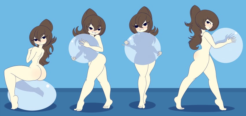 1girls ass black_hair blue_background bubbles covering limb_(limbros) limbros looking_at_viewer mob_face naked nude smile white_skin