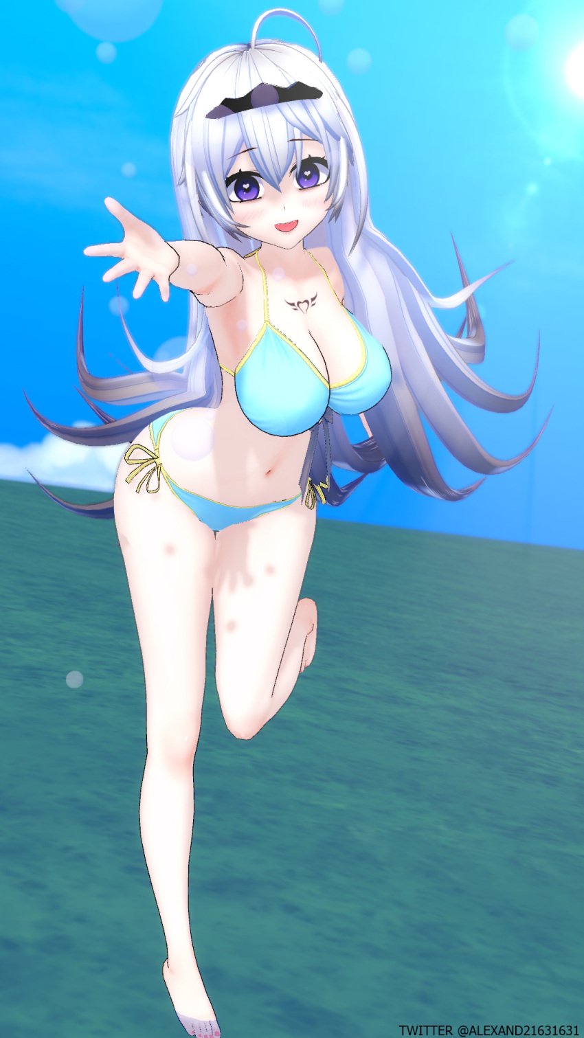 1girls 2022 3d bikini hair hair_ornament heart-shaped_pupils kuro_neko_(alexand21631631) lea_(wactor_production) light-skinned_female light_skin long_hair long_hair_female looking_at_viewer purple_eyes shadow text twitter_username virtual_youtuber wactor wactor_jp wactor_production white_hair