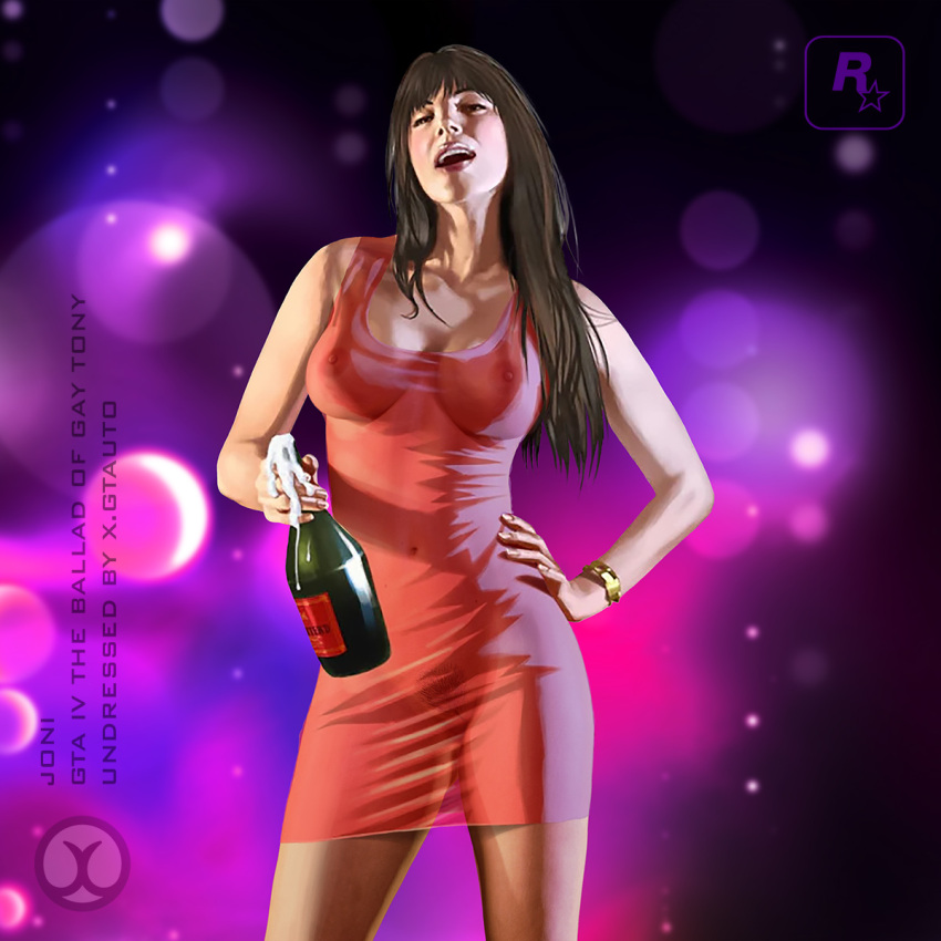 1girls bare_shoulders brown_eyes brown_hair cleavage collarbone dress drunk edit erect_nipples female_focus female_only female_pubic_hair femsub grand_theft_auto grand_theft_auto:_the_ballad_of_gay_tony grand_theft_auto_iv gtauto-x hand_on_hip happy holding_wine_glass huge_breasts joni_(gta) long_hair navel open_mouth pubic_hair pussy rockstar_games see-through see-through_clothing solo text watermark wine