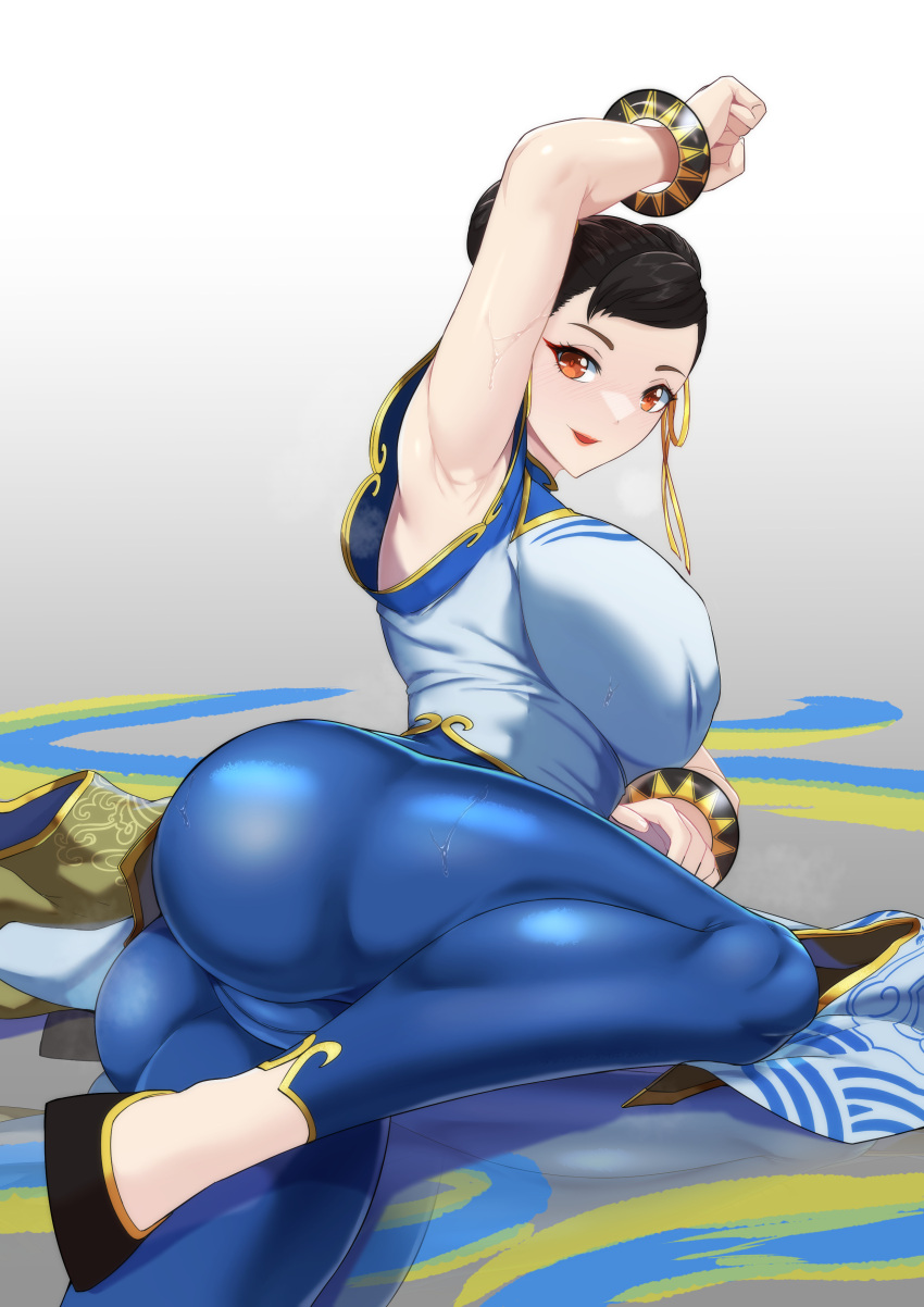 1girls armpits asian asian_clothing asian_female ass big_ass big_breasts bottomwear breasts brown_hair capcom chinese_clothes chun-li clothing dat_ass female female_only hair hair_bun huge_ass huge_breasts large_breasts lips orange_hair shoes solo solo_female street_fighter street_fighter_6 thick_thighs thighs topwear torahime