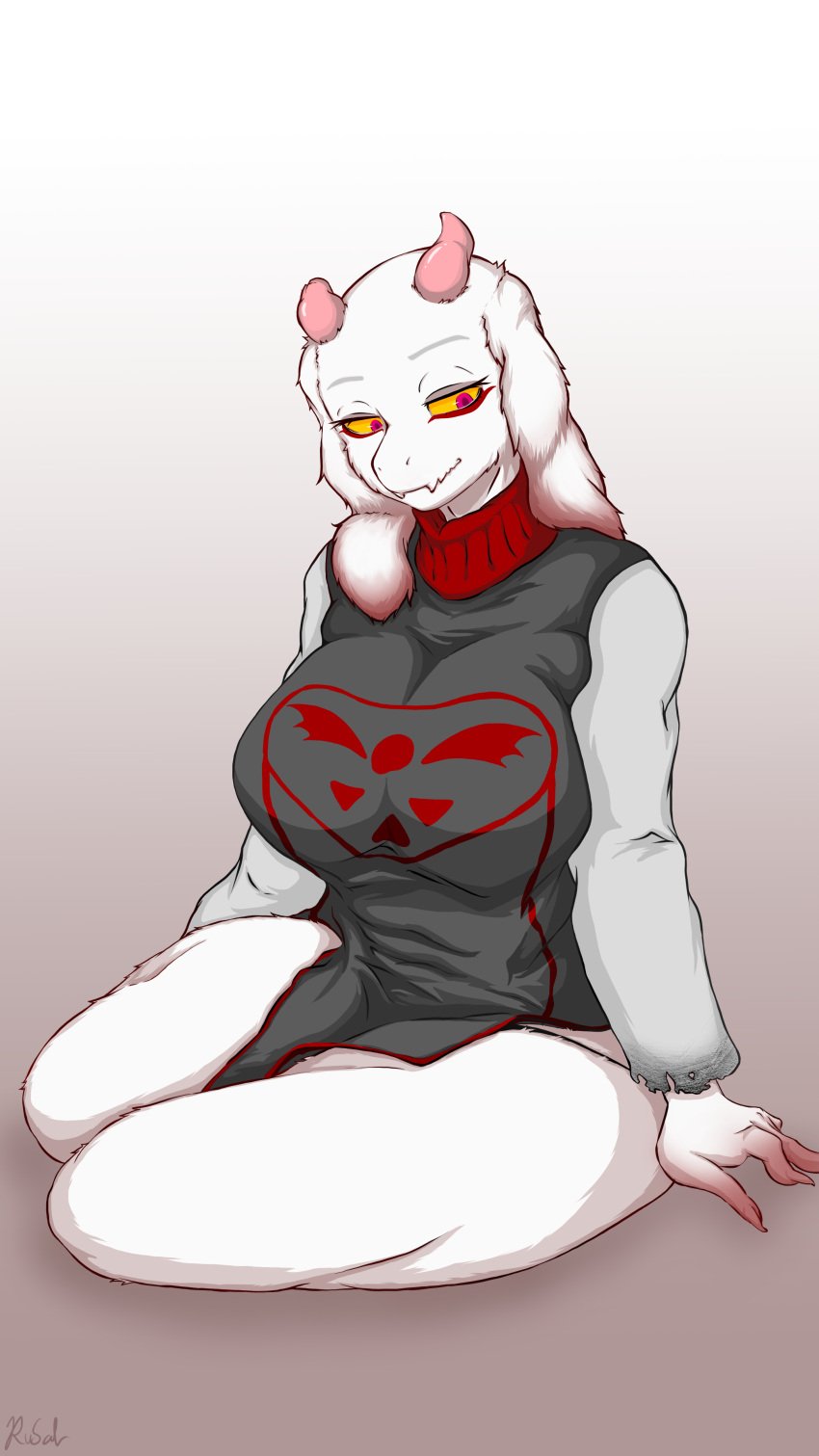 1girls alternate_universe big_breasts breasts female_only goat goat_ears goat_girl goat_horns goat_tail horn long_ears milf rusal32 sitting tail thick_thighs toby_fox toriel toriel_(underfell) toriel_au underfell underfell_toriel undertale undertale_(series) undertale_au yellow_sclera