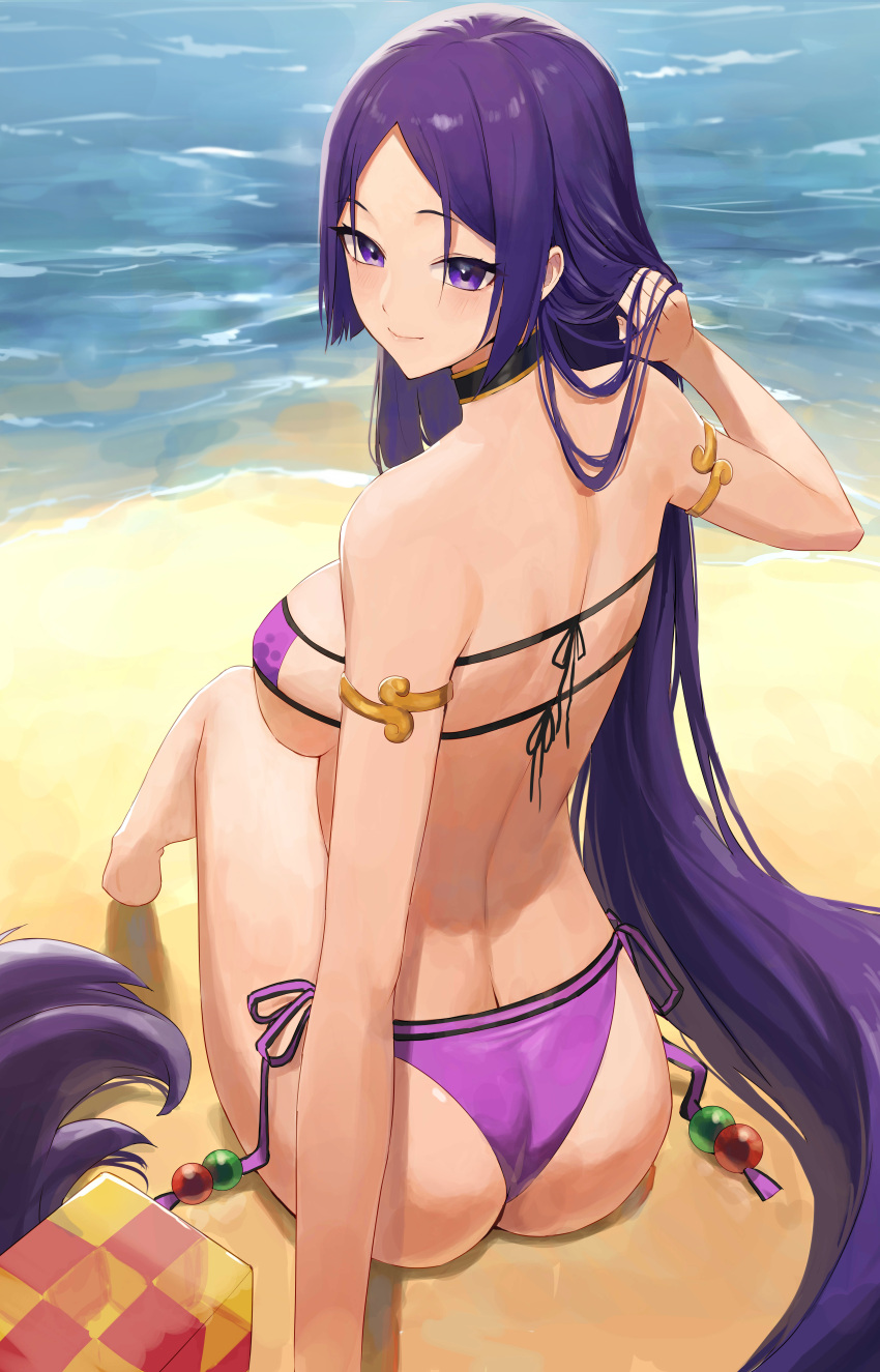 1girls 2022 absurd_res ass beach breasts eyepatch_bikini fate/grand_order fate_(series) female female_only hair_ornament huge_breasts large_ass long_hair looking_at_viewer looking_back mature_female milf minamoto_no_raikou_(fate/grand_order) minamoto_no_raikou_(swimsuit_lancer) outdoors purple_eyes purple_hair rororo sitting slim_waist smile thick_thighs thighs very_long_hair