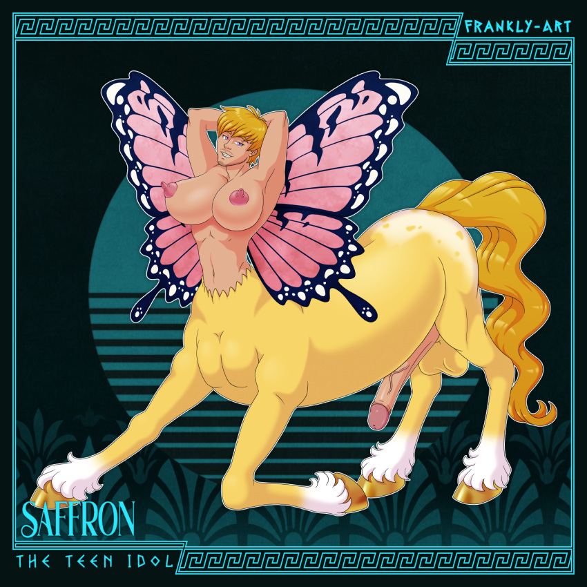 1boy abs arthropod balls beard big_penis blonde_hair breasts butterfly centaur equid equid_taur equine erection facial_hair fairy frankly-art genitals gold_(metal) gold_hooves hair hi_res hooves humanoid humanoid_taur insects kneeling lepidopteran lepidopteran_wings male male_with_breasts mammal mammal_taur navel nipples pegasus pegasus_taur penis pholus_reborn pose presenting presenting_breasts saffron_(pholus_reborn) smile solo stretching stubble taur waist wings yellow_tail