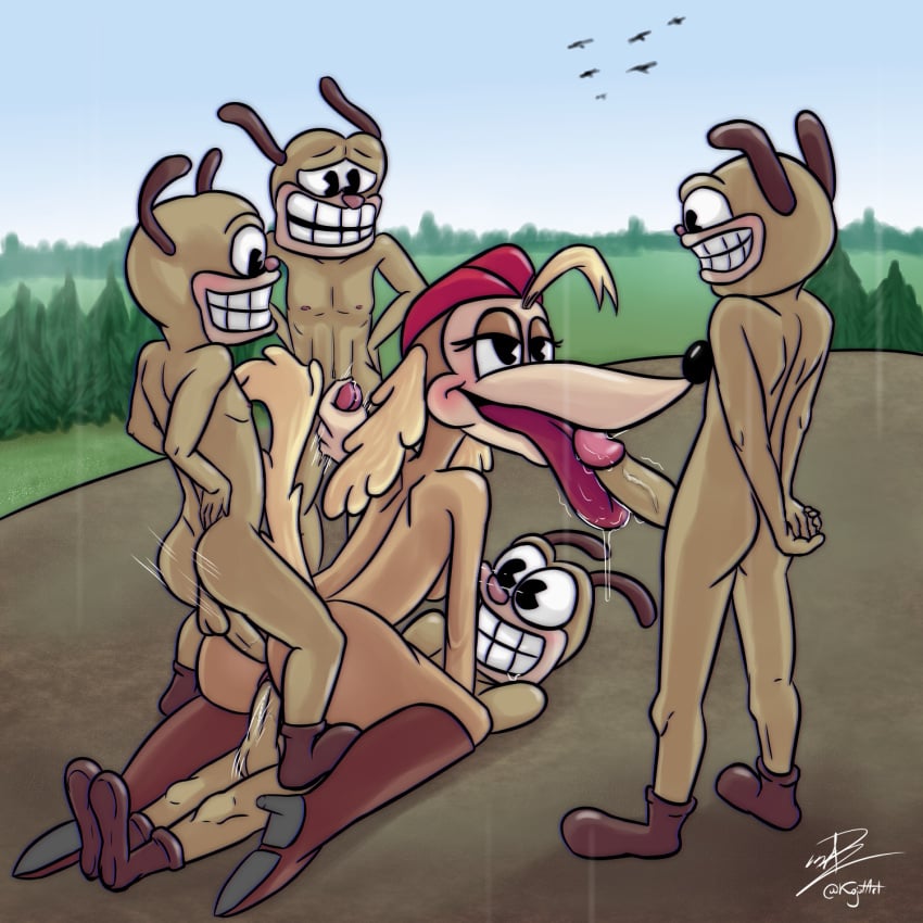 1:1 anal anal_sex anatomy_fail anthro anthro_on_anthro ass balls blush bodily_fluids breasts brown_body brown_fur canid canine canis clothing cuphead_(game) detailed_background domestic_dog double_penetration fellatio female female_penetrated fivesome fur genital_fluids genitals handjob hat headgear headwear hi_res hunting_dog incest kojot male male/female male_penetrating male_penetrating_female mammal mom open_mouth open_smile oral penetration penile penile_penetration penis_in_ass penis_in_pussy pilot_saluki_(cuphead) precum pussy saliva saluki sex sighthound smile teeth tongue tongue_out vaginal_penetration video_games yankee_yippers