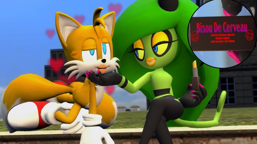 3d 3d_model after_kiss anthro anthro_only deadly_six femdom fox green_body hypnosis kiss_mark lipstick lipstick_mark no_humans older_female orange_lipstick sega sonic_(series) sonic_lost_world sonic_the_hedgehog_(series) tails_the_fox younger_male zeena zeti zeti_(species)