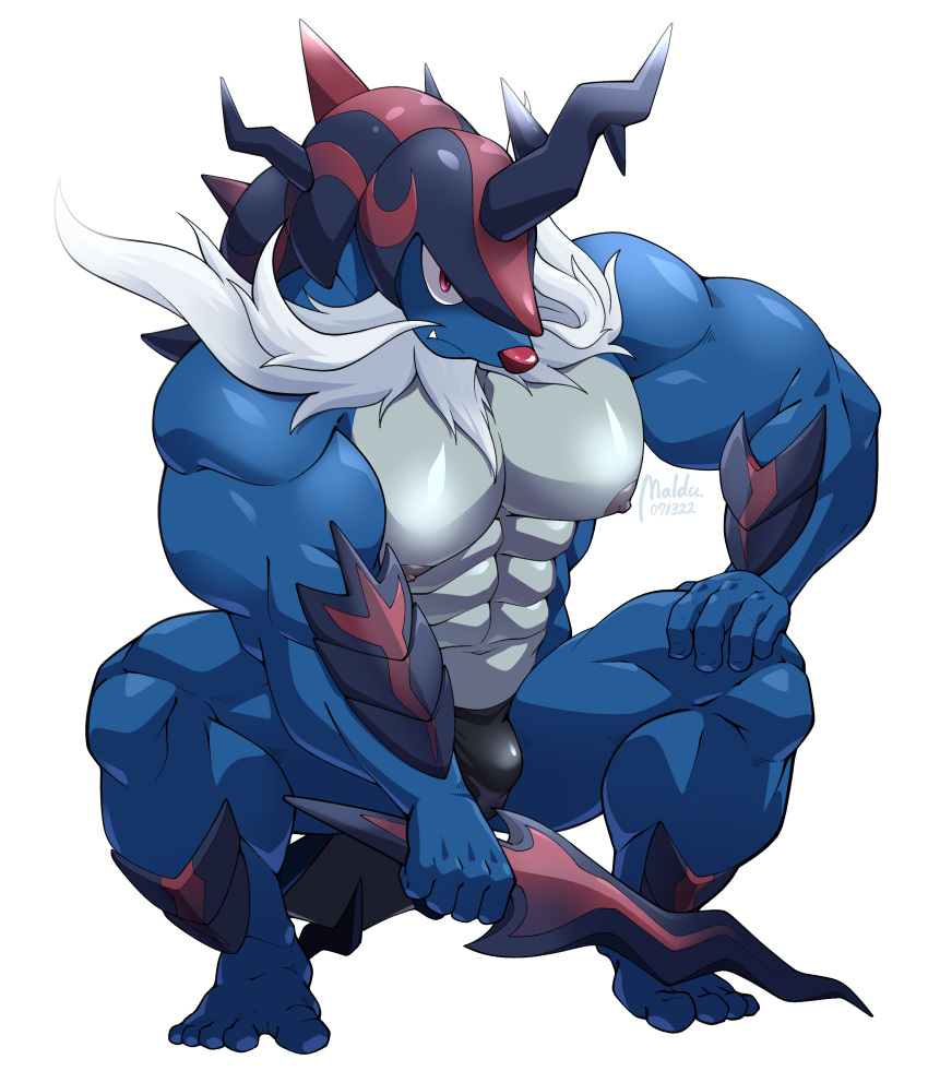 1boy abs areolae bulge crouching furry hisuian_samurott looking_at_viewer maldu male male_only muscular muscular_male nipples pokemon pokemon_(species) samurott solo solo_male tagme underwear