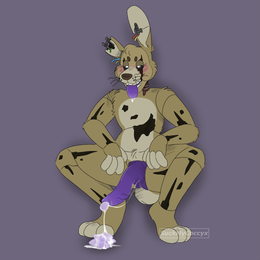 cum eggs five_nights_at_freddy's kneeling large_penis male male_only penis purple_penis purple_tongue solo solo_male springtrap springtrap_(fnaf) suckmycoccyx tongue_out