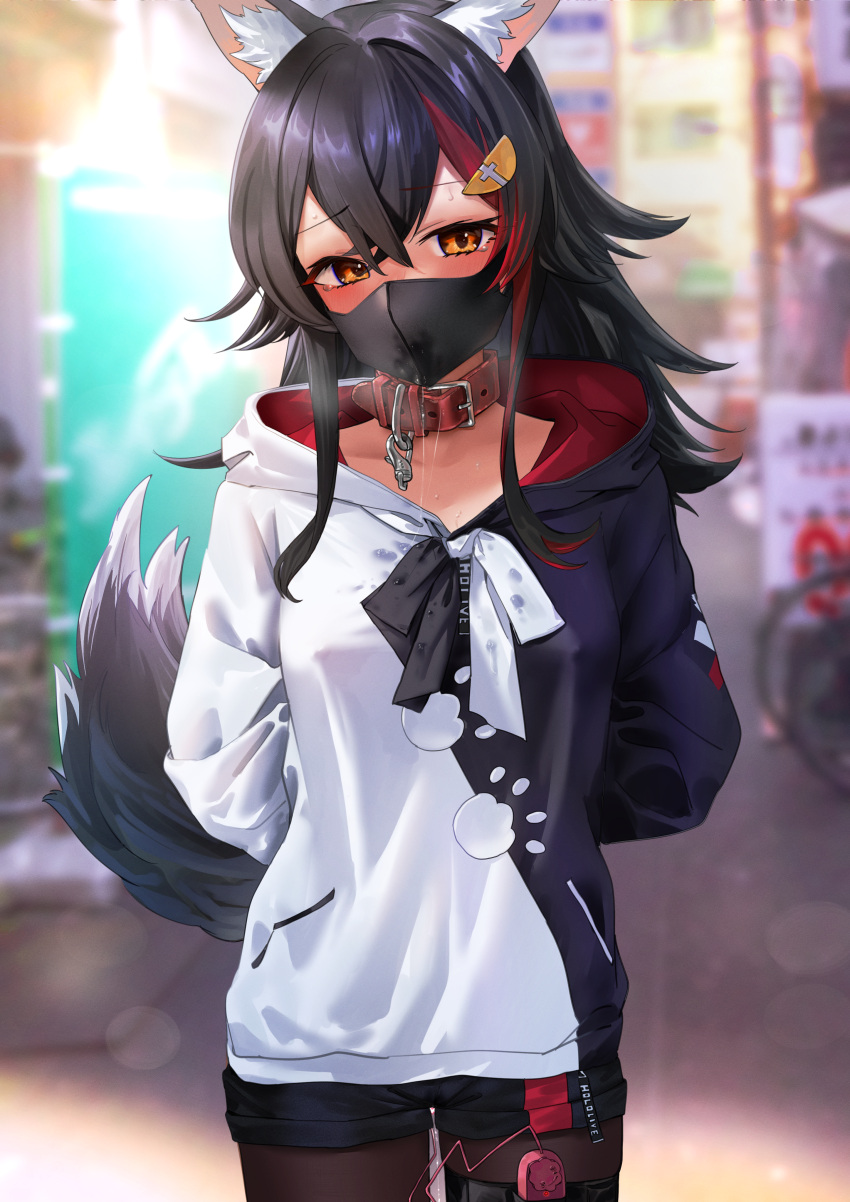 <3_censor absurd_res animal_humanoid blush bodily_fluids breasts canid canid_humanoid canine canine_humanoid censored clothing collar female fur genital_fluids hair heart hi_res hololive hololive_gamers hololive_japan hoodie humanoid long_hair looking_at_viewer mammal mammal_humanoid mask nipple_outline ookami_mio pantyhose pussy_juice saliva sex_toy solo topwear urokong vibrator virtual_youtuber wolf_humanoid