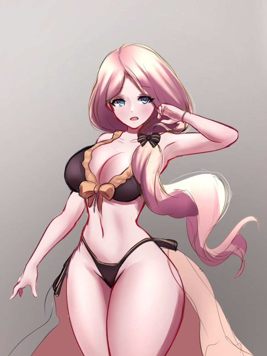 alternate_costume bikini blonde_hair breasts brown_bikini brown_swimsuit female female_only fire_emblem fire_emblem:_three_houses fire_emblem_heroes jaxartdump mercedes_von_martritz mercedes_von_martritz_(summer) nintendo official_alternate_costume open_mouth sarong solo swimsuit